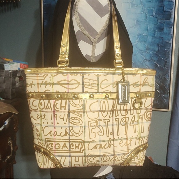 Coach Handbags - Coach Heritage Tatersall Graffiti Signature Tote bag